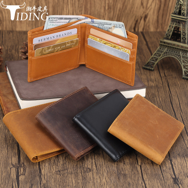 Wholesale retro cowhide men's short simple wallet